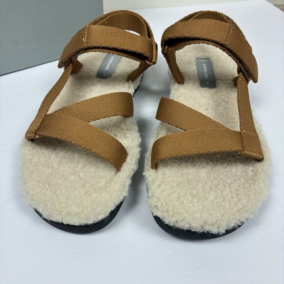 Everlane Woman Sandals Sz 8 Renew Teddy Sporty‎ Lounge Sandal Tan Sherpa NEW - Picture 6 of 9